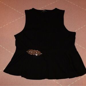 Express Women’s Sleeveless Blouse Rhinestone Brooch Accent Large Peplum